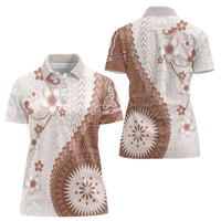 Bula Fiji Women Polo Shirt Brown Plumeria Masi Tapa Pattern - Polynesian Pride