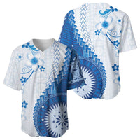 Bula Fiji Baseball Jersey Blue Plumeria Masi Tapa Pattern - Polynesian Pride