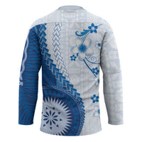Bula Fiji Hockey Jersey Blue Plumeria Masi Tapa Pattern - Polynesian Pride