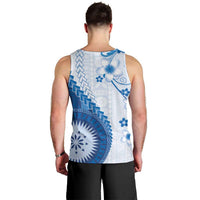 Bula Fiji Men Tank Top Blue Plumeria Masi Tapa Pattern - Polynesian Pride