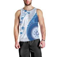 Bula Fiji Men Tank Top Blue Plumeria Masi Tapa Pattern - Polynesian Pride