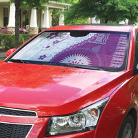 Bula Fiji Auto Sun Shade Violet Plumeria Masi Tapa Pattern - Polynesian Pride