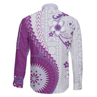 Bula Fiji Family Matching Off Shoulder Short Dress and Hawaiian Shirt Violet Plumeria Masi Tapa Pattern LT05 - Polynesian Pride