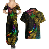 Personalised New Zealand Wellington Pride Couples Matching Summer Maxi Dress and Hawaiian Shirt Rainbow Silver Fern Paua Shell LT05 - Polynesian Pride
