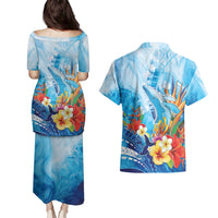 Polynesia Humpback Whale Couples Matching Puletasi and Hawaiian Shirt Ocean Style