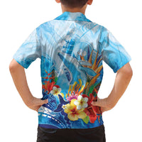 Polynesia Humpback Whale Family Matching Off The Shoulder Long Sleeve Dress and Hawaiian Shirt Ocean Style LT05 - Polynesian Pride