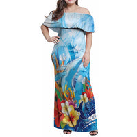 Polynesia Humpback Whale Family Matching Off Shoulder Maxi Dress and Hawaiian Shirt Ocean Style