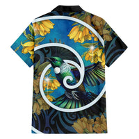 New Zealand Tui Bird Family Matching Off The Shoulder Long Sleeve Dress and Hawaiian Shirt Maori Koru With Kowhai Flowers LT05 - Polynesian Pride