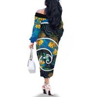 New Zealand Tui Bird Family Matching Off The Shoulder Long Sleeve Dress and Hawaiian Shirt Maori Koru With Kowhai Flowers LT05 - Polynesian Pride
