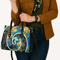 New Zealand Tui Bird Leather Bag Maori Koru With Kowhai Flowers