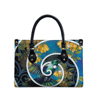 New Zealand Tui Bird Leather Bag Maori Koru With Kowhai Flowers