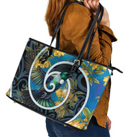 New Zealand Tui Bird Leather Tote Bag Maori Koru With Kowhai Flowers