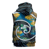 New Zealand Tui Bird Sleeveless Zip Hoodie Maori Koru With Kowhai Flowers LT05 - Polynesian Pride