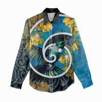 New Zealand Tui Bird Women Casual Shirt Maori Koru With Kowhai Flowers LT05 - Polynesian Pride