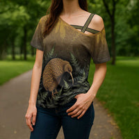 New Zealand Kiwi Bird Cross Shoulder Shirt Silver Fern Mix Maori Pattern