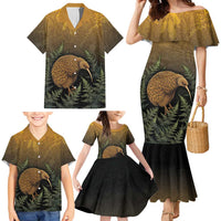 New Zealand Kiwi Bird Family Matching Mermaid Dress and Hawaiian Shirt Silver Fern Mix Maori Pattern LT05 - Polynesian Pride
