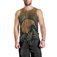 New Zealand Kiwi Bird Men Tank Top Silver Fern Mix Maori Pattern