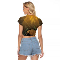 New Zealand Kiwi Bird Raglan Cropped T Shirt Silver Fern Mix Maori Pattern