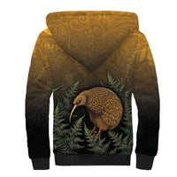 New Zealand Kiwi Bird Sherpa Hoodie Silver Fern Mix Maori Pattern