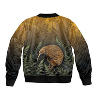 New Zealand Kiwi Bird Sleeve Zip Bomber Jacket Silver Fern Mix Maori Pattern
