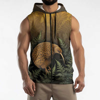 New Zealand Kiwi Bird Sleeveless Zip Hoodie Silver Fern Mix Maori Pattern