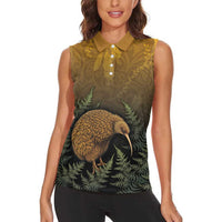 New Zealand Kiwi Bird Women Sleeveless Polo Shirt Silver Fern Mix Maori Pattern LT05 - Polynesian Pride