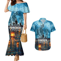 Hawaii Memorial Day Lantern Floating Couples Matching Mermaid Dress and Hawaiian Shirt Always In Our Hearts LT05 Blue - Polynesian Pride