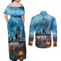 Hawaii Memorial Day Lantern Floating Couples Matching Off Shoulder Maxi Dress and Long Sleeve Button Shirt Always In Our Hearts