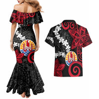 Tahiti Heiva Festival Couples Matching Mermaid Dress and Hawaiian Shirt Floral Pattern With Coat Of Arms LT05 - Polynesian Pride
