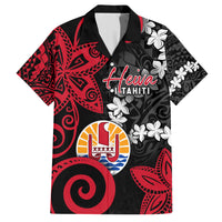 Tahiti Heiva Festival Hawaiian Shirt Floral Pattern With Coat Of Arms LT05 Black - Polynesian Pride