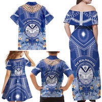 Marshall Islands Jemenei Day Family Matching Off Shoulder Maxi Dress and Hawaiian Shirt Polynesian Tribal Tattoo Seashell Necklace