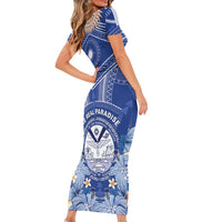 Marshall Islands Jemenei Day Family Matching Short Sleeve Bodycon Dress and Hawaiian Shirt Polynesian Tribal Tattoo Seashell Necklace