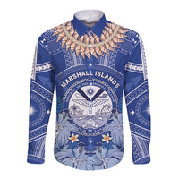 Marshall Islands Jemenei Day Long Sleeve Button Shirt Polynesian Tribal Tattoo Seashell Necklace