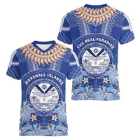 Marshall Islands Jemenei Day Women V-Neck T-Shirt Polynesian Tribal Tattoo Seashell Necklace
