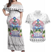 Guam Chamorro Liberation Day Couples Matching Off Shoulder Maxi Dress and Hawaiian Shirt 82nd Anniversary LT05 White - Polynesian Pride