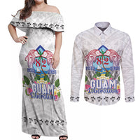 Guam Chamorro Liberation Day Couples Matching Off Shoulder Maxi Dress and Long Sleeve Button Shirt 82nd Anniversary LT05 White - Polynesian Pride