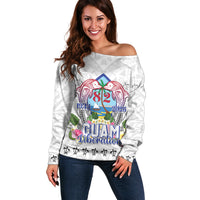 Guam Chamorro Liberation Day Off Shoulder Sweater 82nd Anniversary LT05 Women White - Polynesian Pride