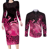 Personalised Cancer Fighter Couples Matching Long Sleeve Bodycon Dress and Long Sleeve Button Shirt I Beat Cancer
