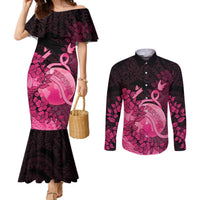 Personalised Cancer Fighter Couples Matching Mermaid Dress and Long Sleeve Button Shirt I Beat Cancer LT05 Pink - Polynesian Pride
