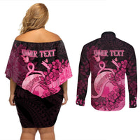 Personalised Cancer Fighter Couples Matching Off Shoulder Short Dress and Long Sleeve Button Shirt I Beat Cancer LT05 - Polynesian Pride
