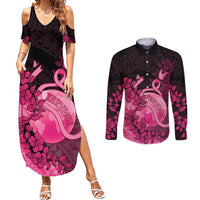 Personalised Cancer Fighter Couples Matching Summer Maxi Dress and Long Sleeve Button Shirt I Beat Cancer LT05 Pink - Polynesian Pride
