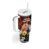 Personalised French Polynesia Bastille Day Tumbler With Handle Tropical Turtle Hibiscus Polynesian Pattern