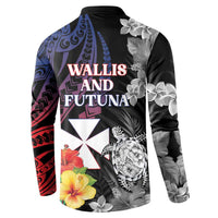 Wallis and Futuna Bastille Day Button Sweatshirt Tropical Turtle Hibiscus Polynesian Pattern