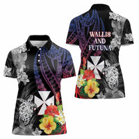 Wallis and Futuna Bastille Day Women Polo Shirt Tropical Turtle Hibiscus Polynesian Pattern