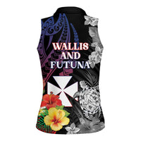 Wallis and Futuna Bastille Day Women Sleeveless Polo Shirt Tropical Turtle Hibiscus Polynesian Pattern