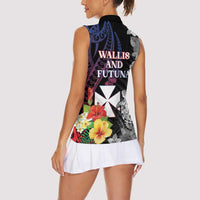 Wallis and Futuna Bastille Day Women Sleeveless Polo Shirt Tropical Turtle Hibiscus Polynesian Pattern