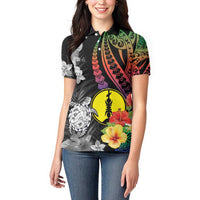 New Caledonia Bastille Day Women Polo Shirt Tropical Turtle Hibiscus Polynesian Pattern