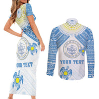 Personalised Palau Constitution Day Couples Matching Short Sleeve Bodycon Dress and Long Sleeve Button Shirt Polynesian Turtle