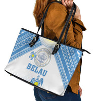 Palau Constitution Day Leather Tote Bag Polynesian Turtle