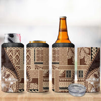 Samoa Siapo Elegant 4 in 1 Can Cooler Tumbler Hibiscus Chocolate Brown Motifs - Polynesian Pride